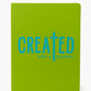 Green notebook with 'CREATED with a purpose' text on a white background