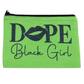 Green pouch with 'Dope Black Girl' text and black lips graphic on background