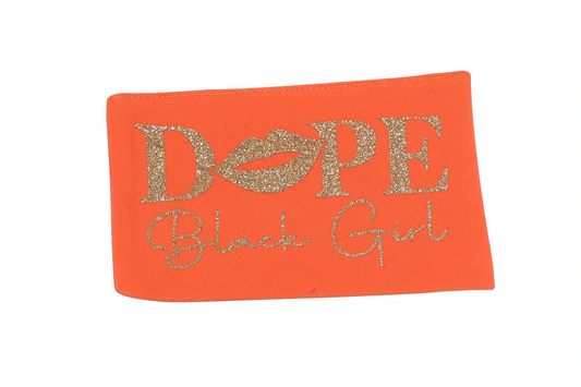 Orange headband with 'Dope Black Girl' text on a white background