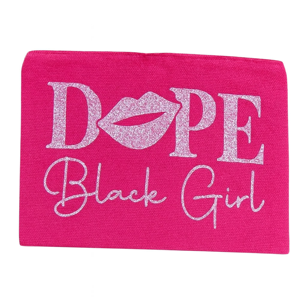 Pink fabric strip with 'Dope Black Girl' text and a lip graphic on a white background