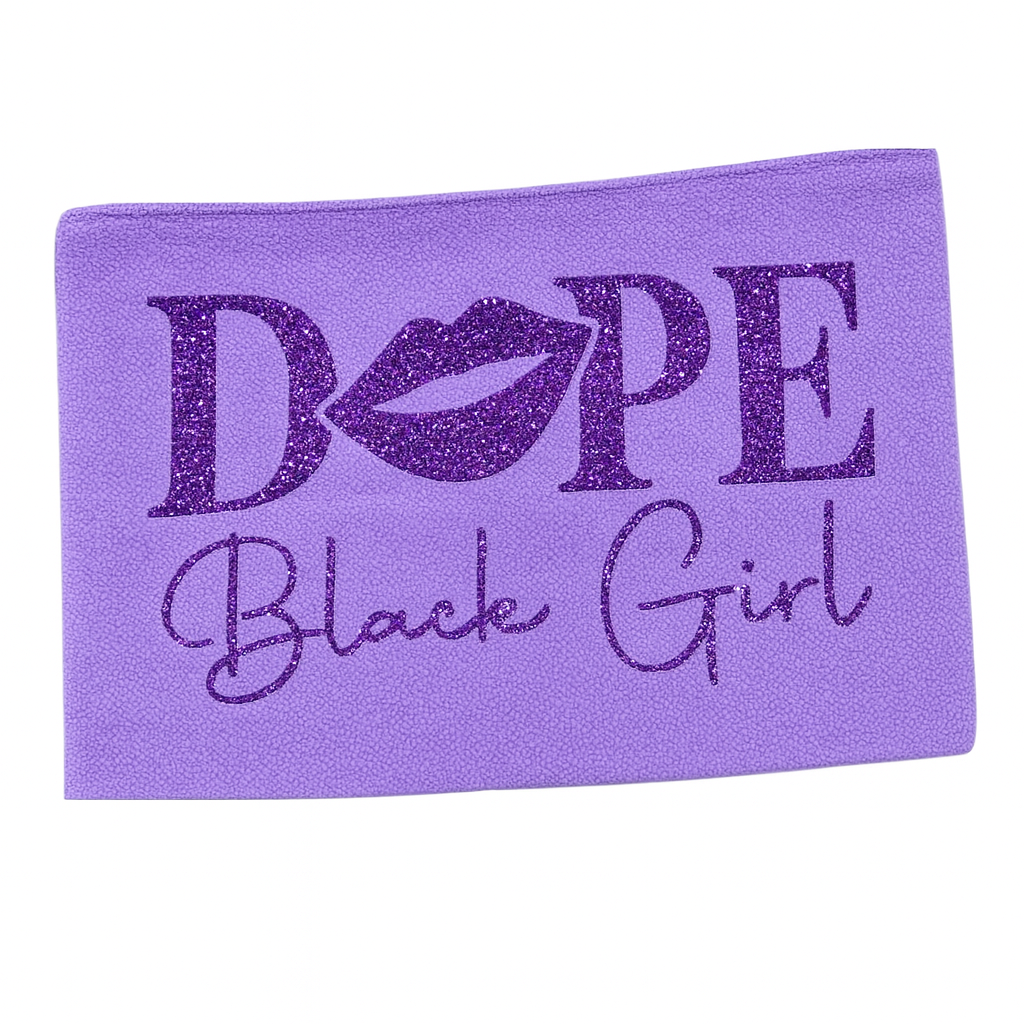 Purple fabric with 'Dope Black Girl' text and a lip graphic on background