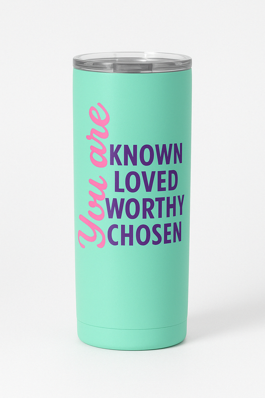 You are known loved worthy chosen purple and baby blue